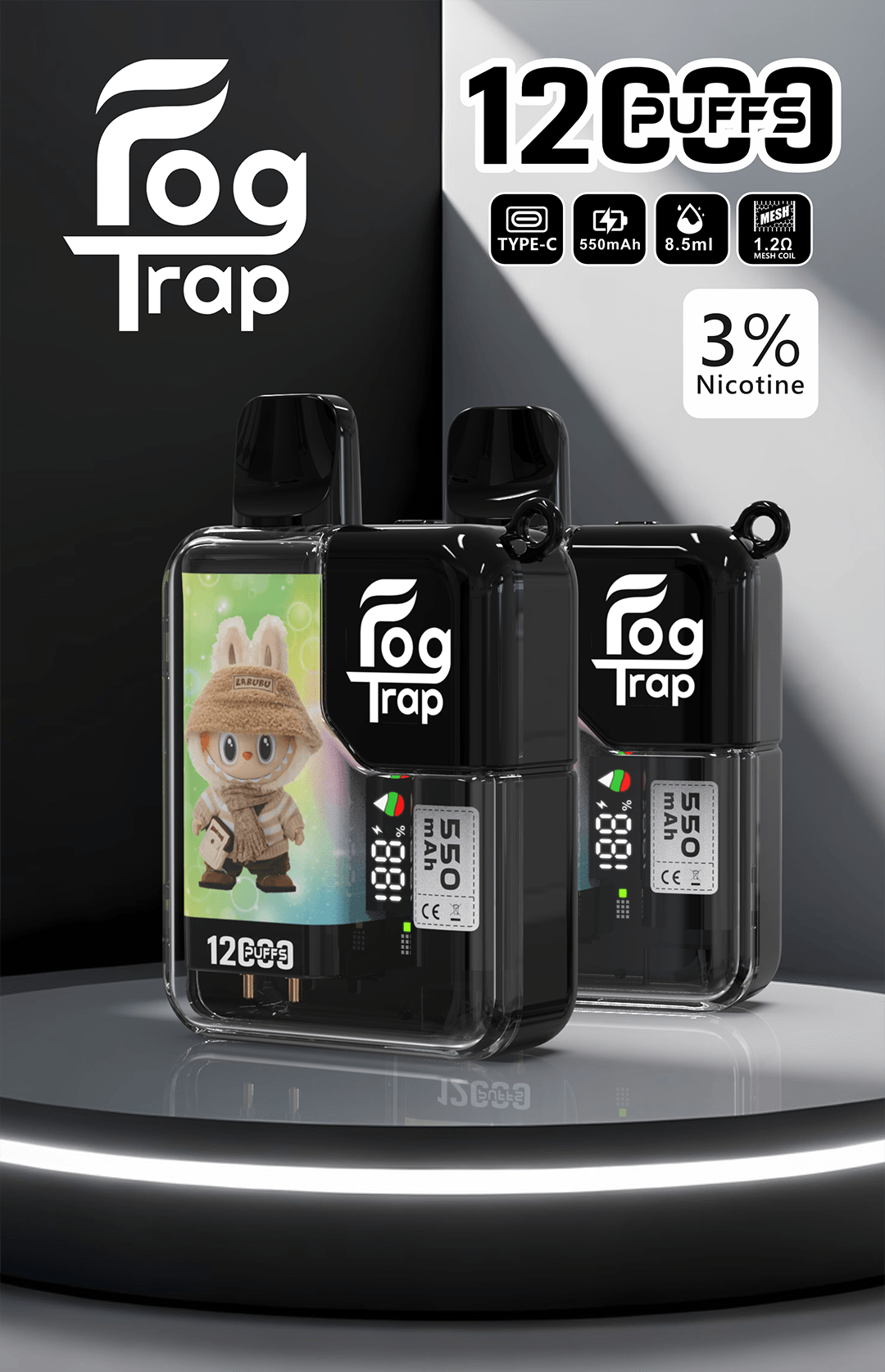 Fog Trap 12000 LABUBU & 蠟筆小新跨界新作 雙模式動力切換 850mAh高效續航 8.5ml油電量一目了然 台灣現貨【買10送1】:圖片 3
